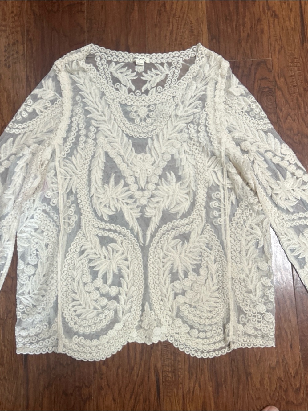 Ultra Pink Ivory Lace Embroidered Long-Sleeve Tunic